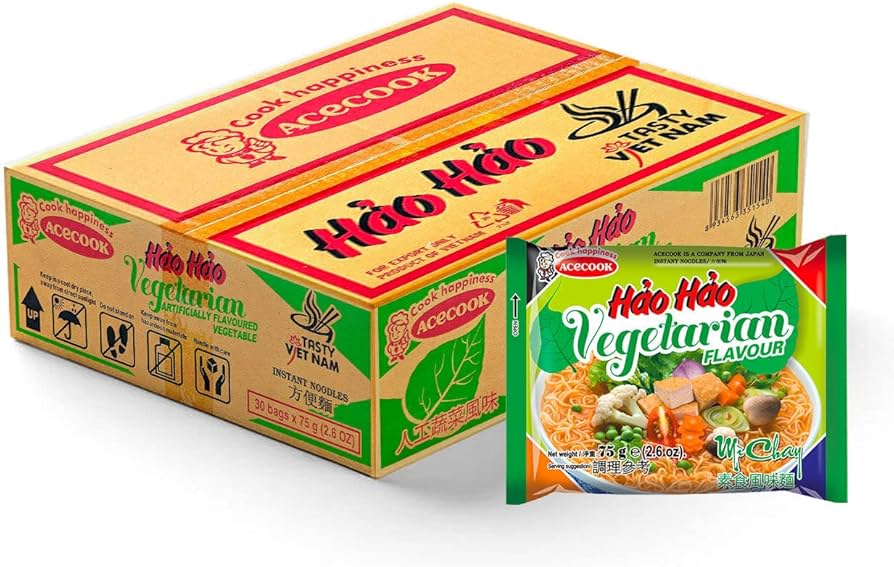 ACECOOK Hao Hao Instant Noodles Vegetarian Flavour 30x 75g | 素食方便面 | Hao Hao Mi Chay 75G