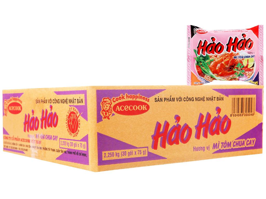 Hao Hao Hot & Sour Shrimp Instant Noodles 30 x 77G | HaoHao 酸辣虾面 | Mi tom Hao Hao