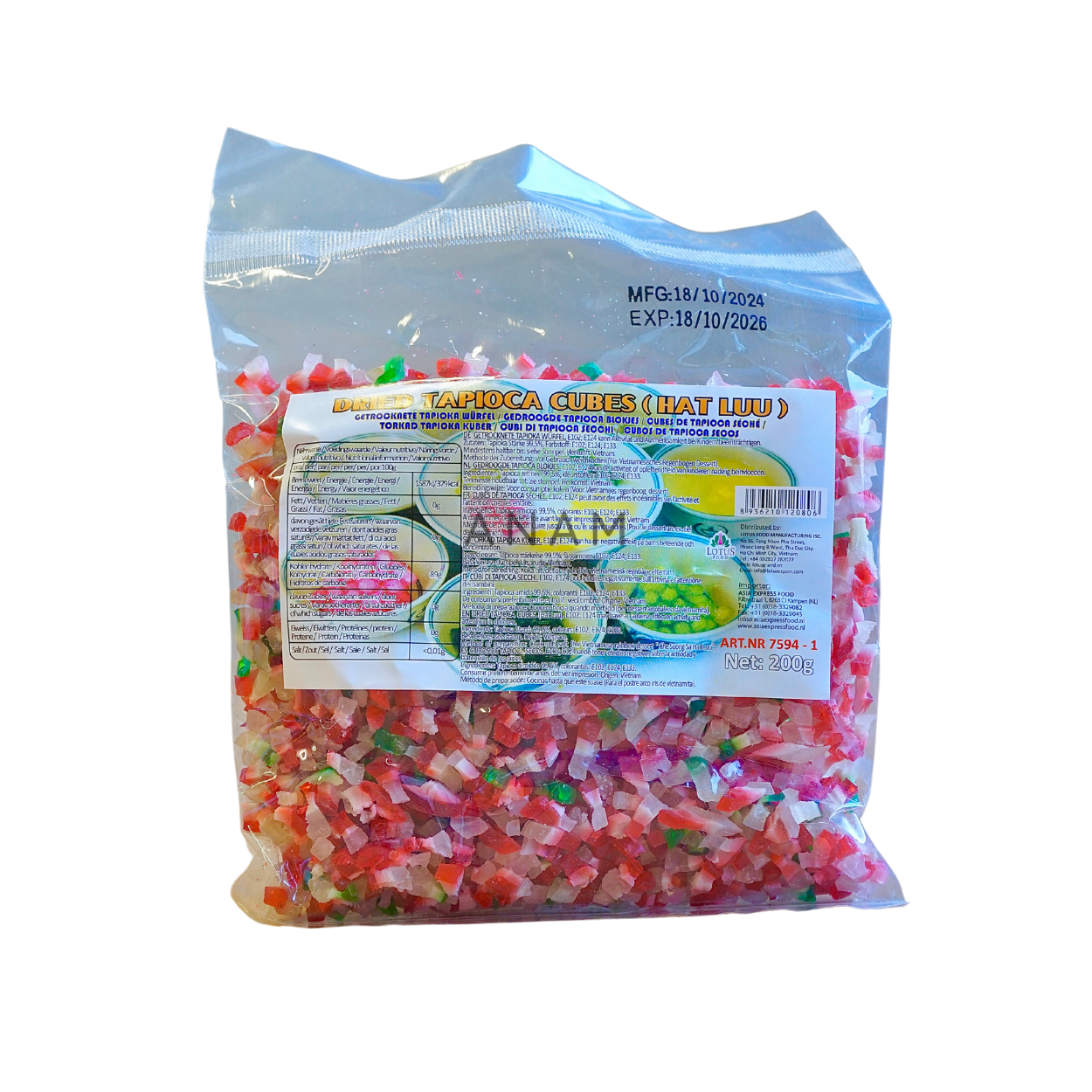 LOTUS - Tapioca Cubes Dried Hat Luu 36 x 200 G | 木薯珍珠 | Hat luu